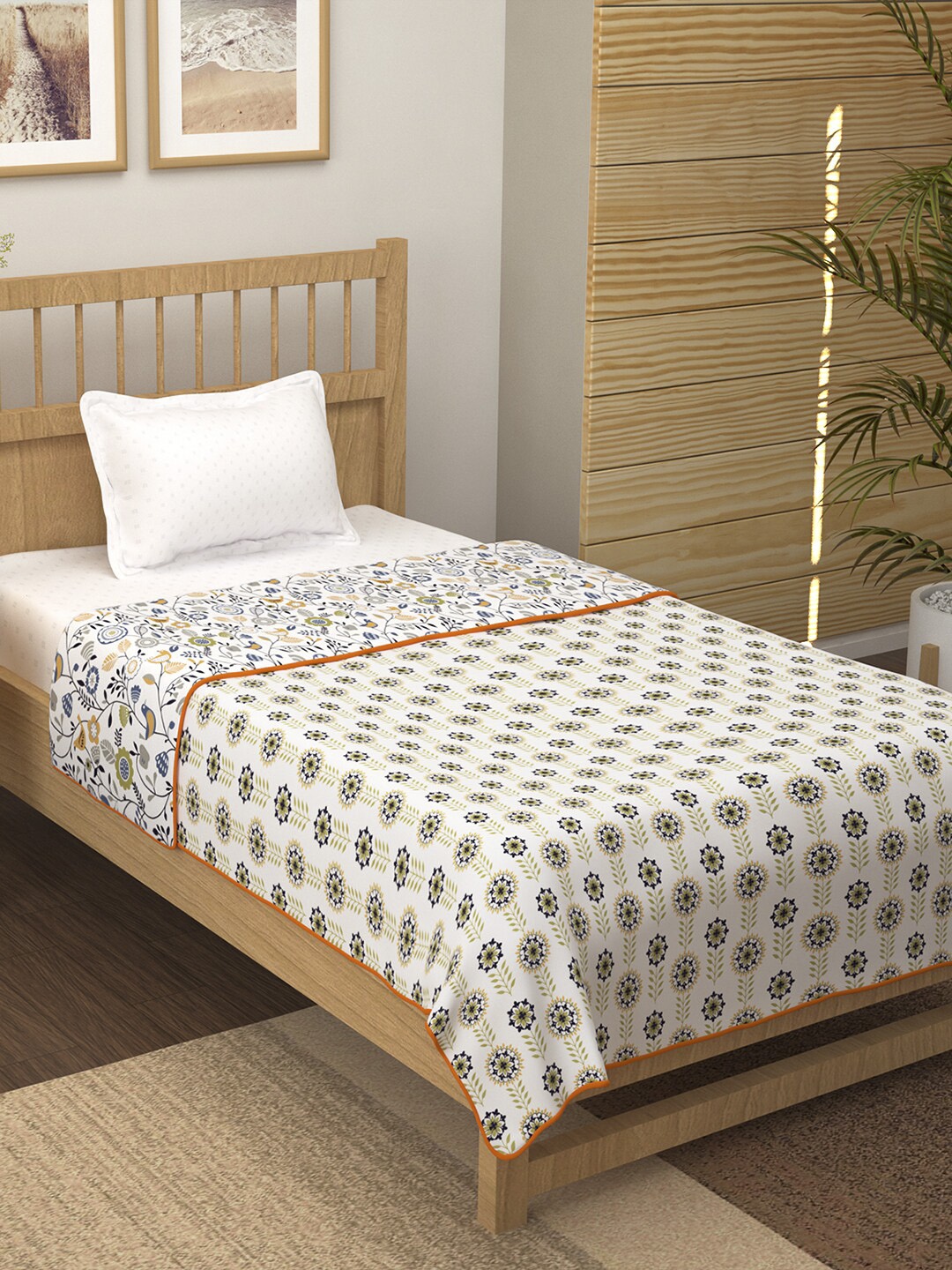 

Story@home White Blue Floral Mild Winter 150 GSM Single Bed Dohar