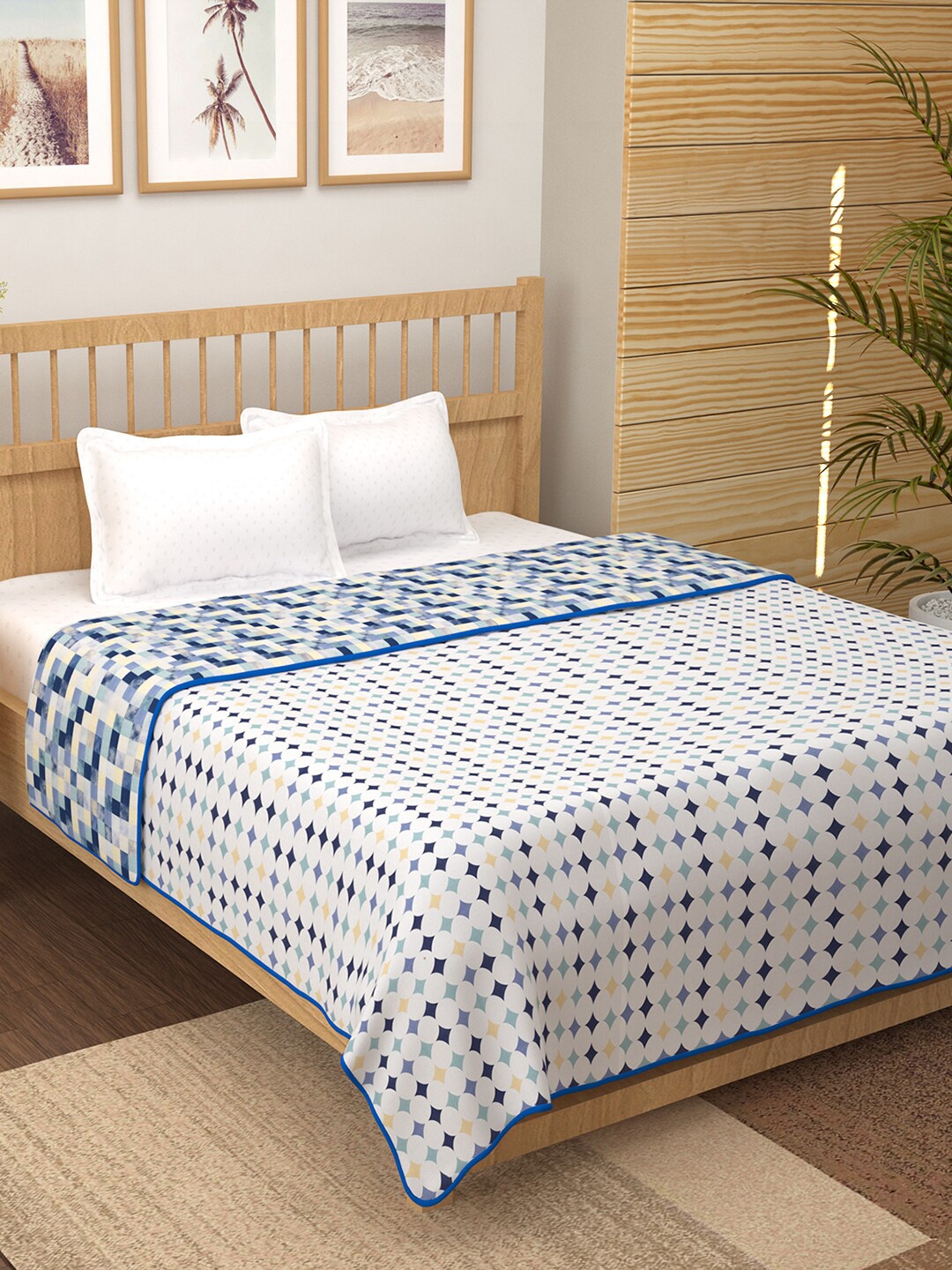 

Story@home White Blue Geometric Mild Winter 150 GSM Reversible Double Bed Dohar