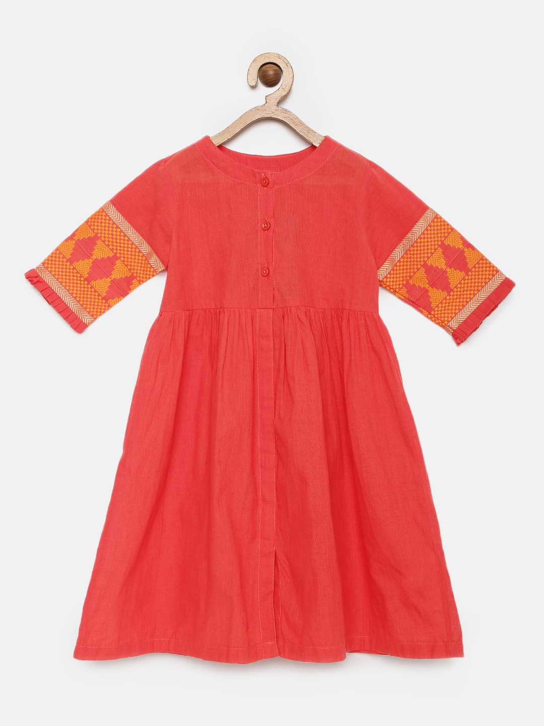 

Twisha Girls Coral Red Printed Empire Ethnic Style Dress