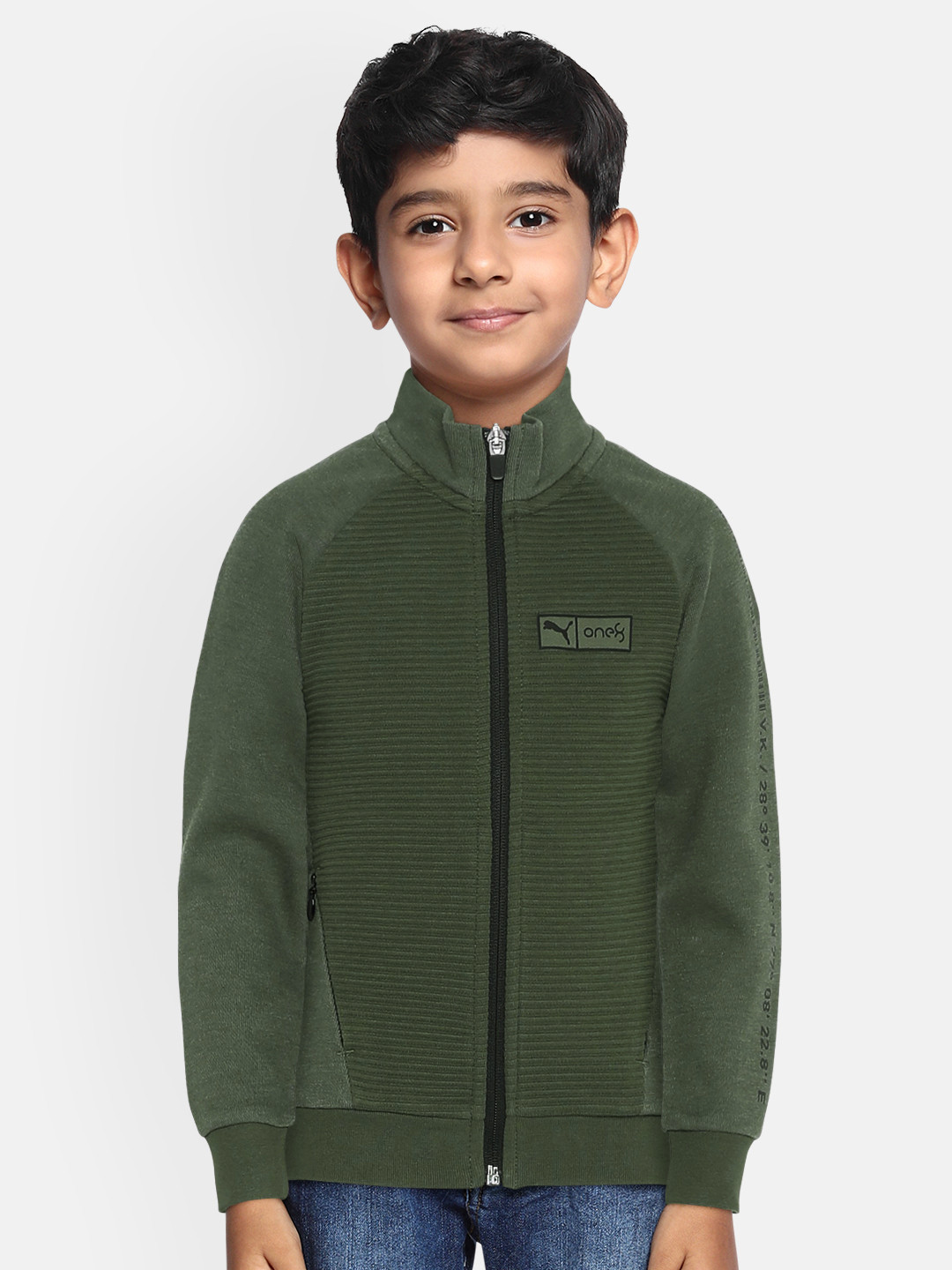 

one8 x PUMA Boys Olive Green Self Design Knitted Bomber