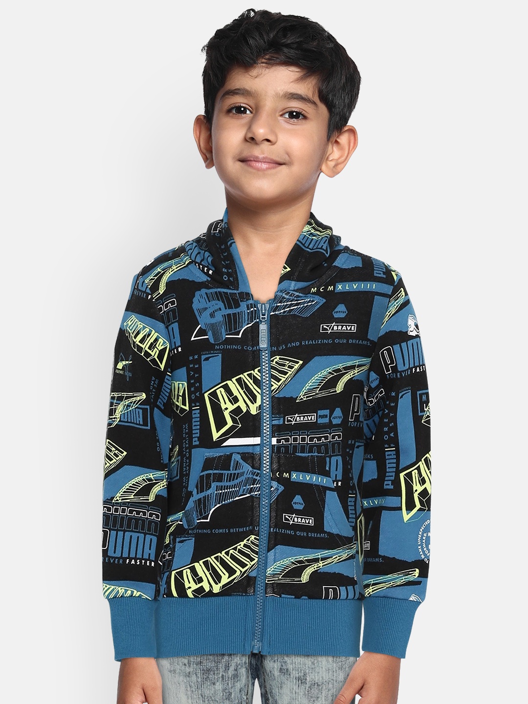 

Puma Boys Blue Printed Alpha AOP Bomber Jacket