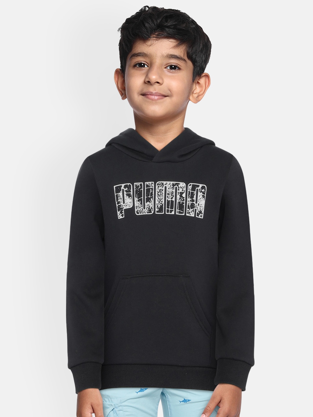 

Puma Boys Black Printed Hooded Sweatshirt