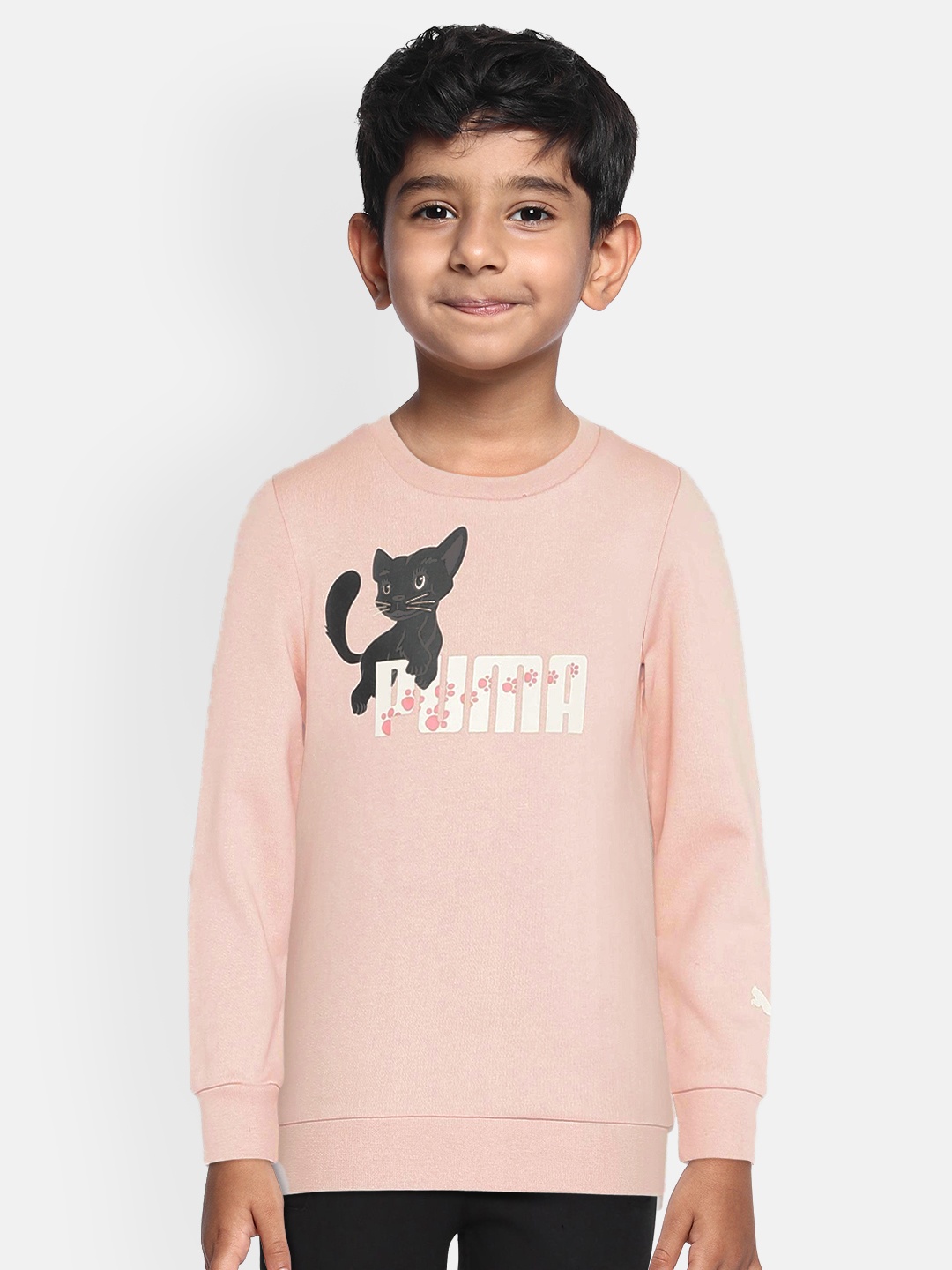 

Puma Boys Peach-Coloured Printed Animals Crew Sweatshirt