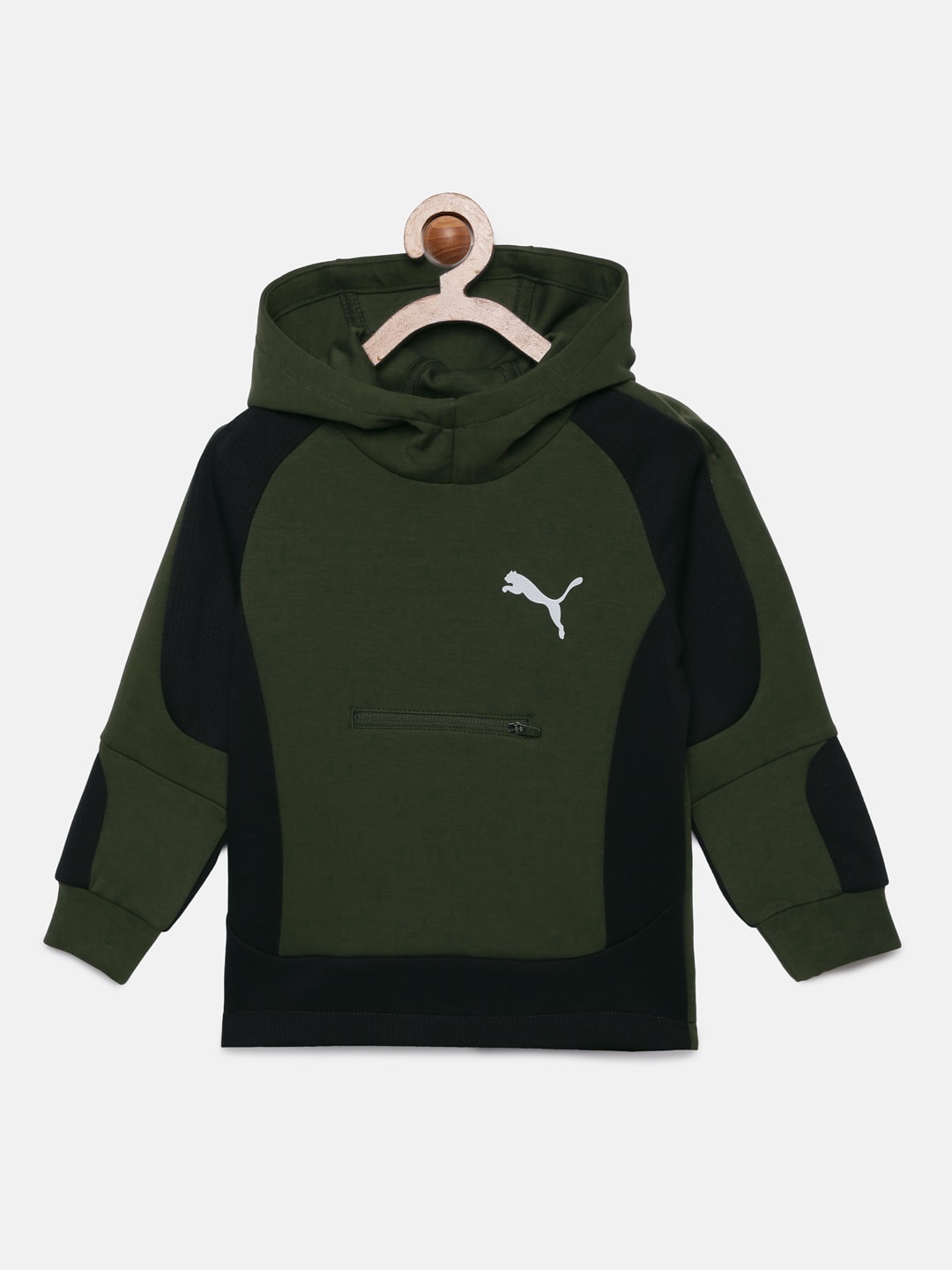 

Puma Boys Olive Green & Black Colourblocked Hooded Sweatshirt