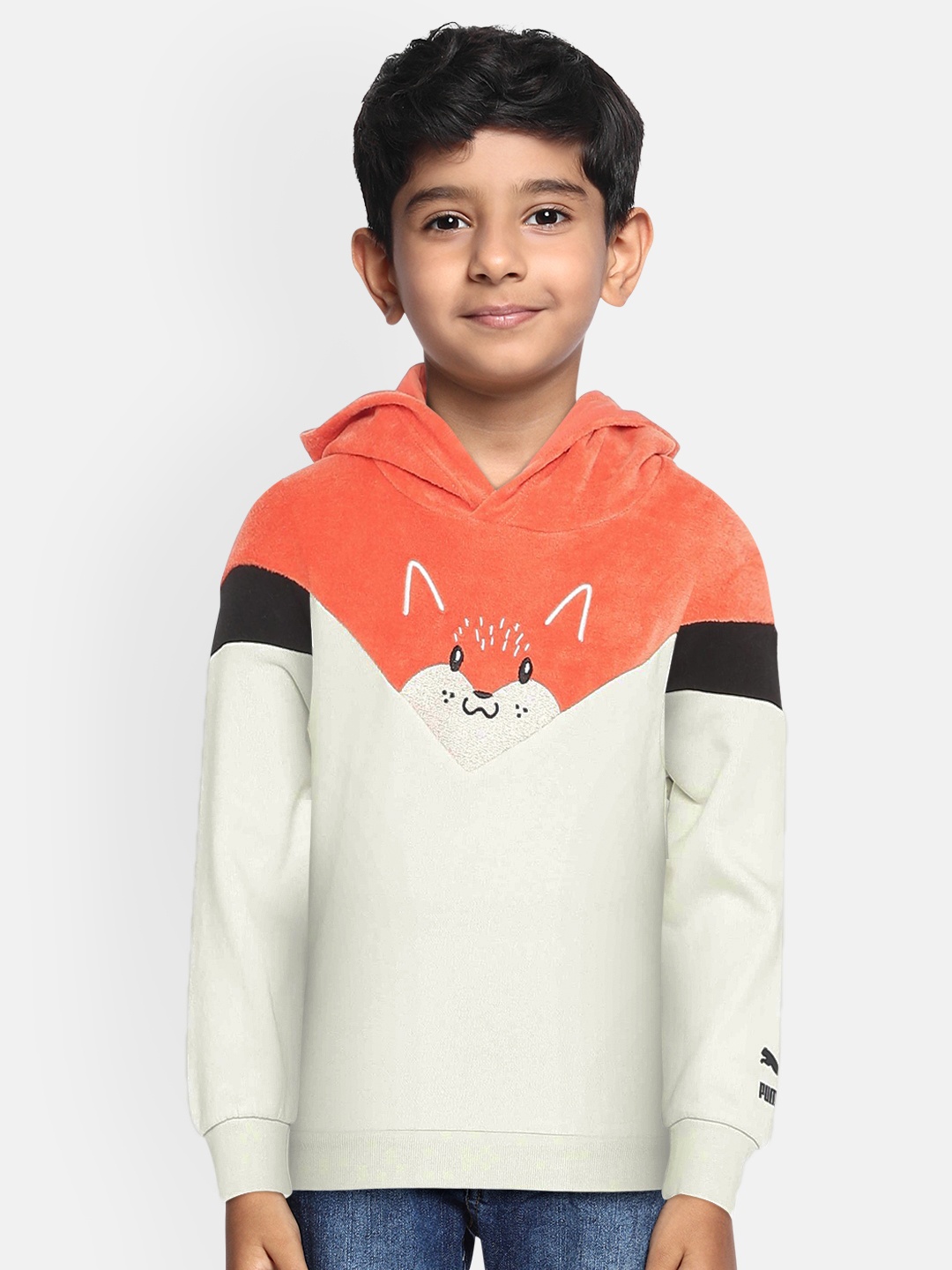 

Puma Boys Off-White & Orange Colourblocked Hooded Sweatshirt