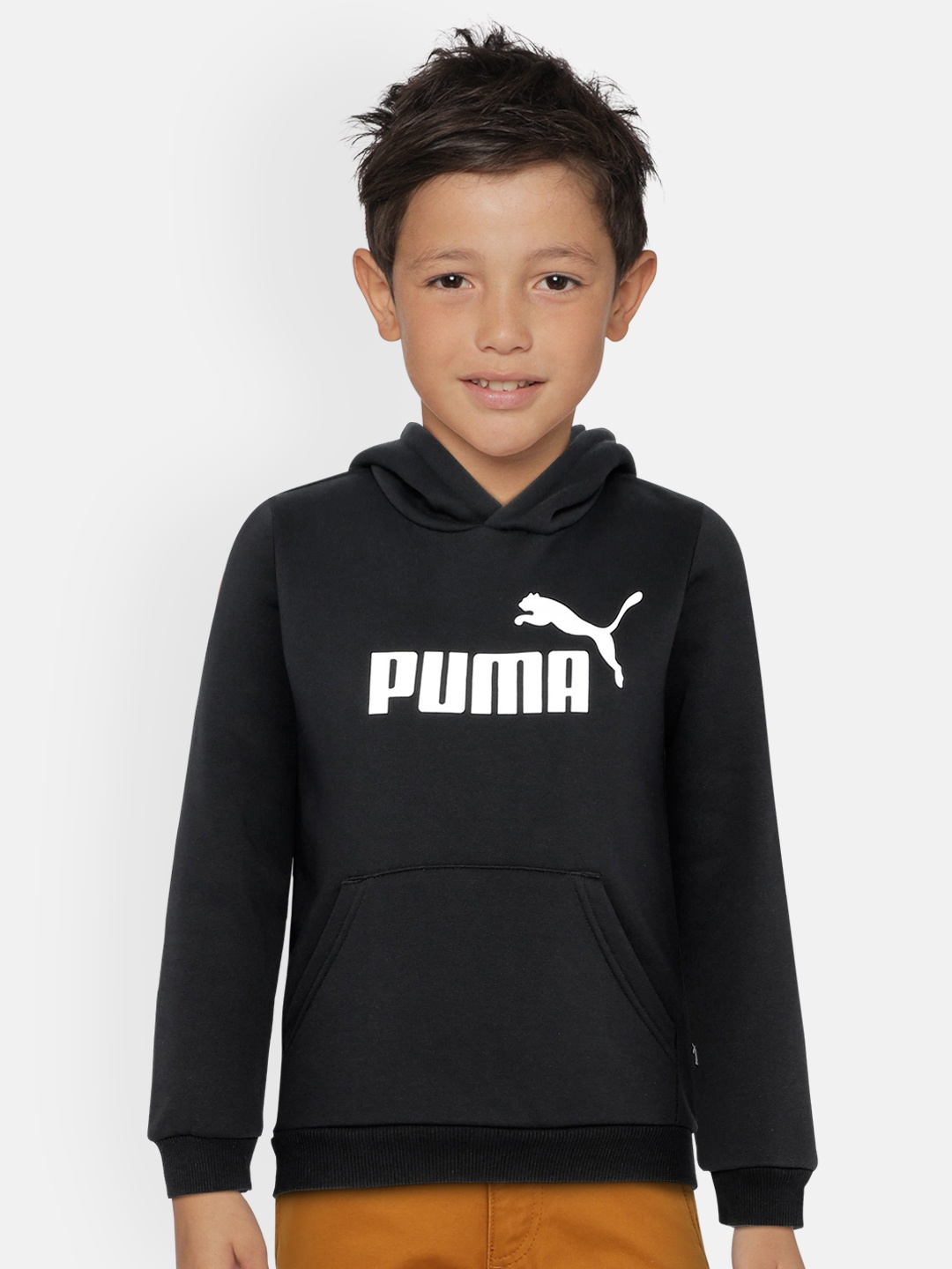 

Puma Boys Black ESS Logo Printed Hooded Sweatshirt