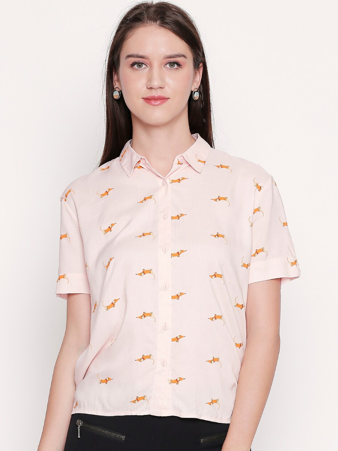 

Honey by Pantaloons Women Pink Regular Fit Printed Casual Shirt