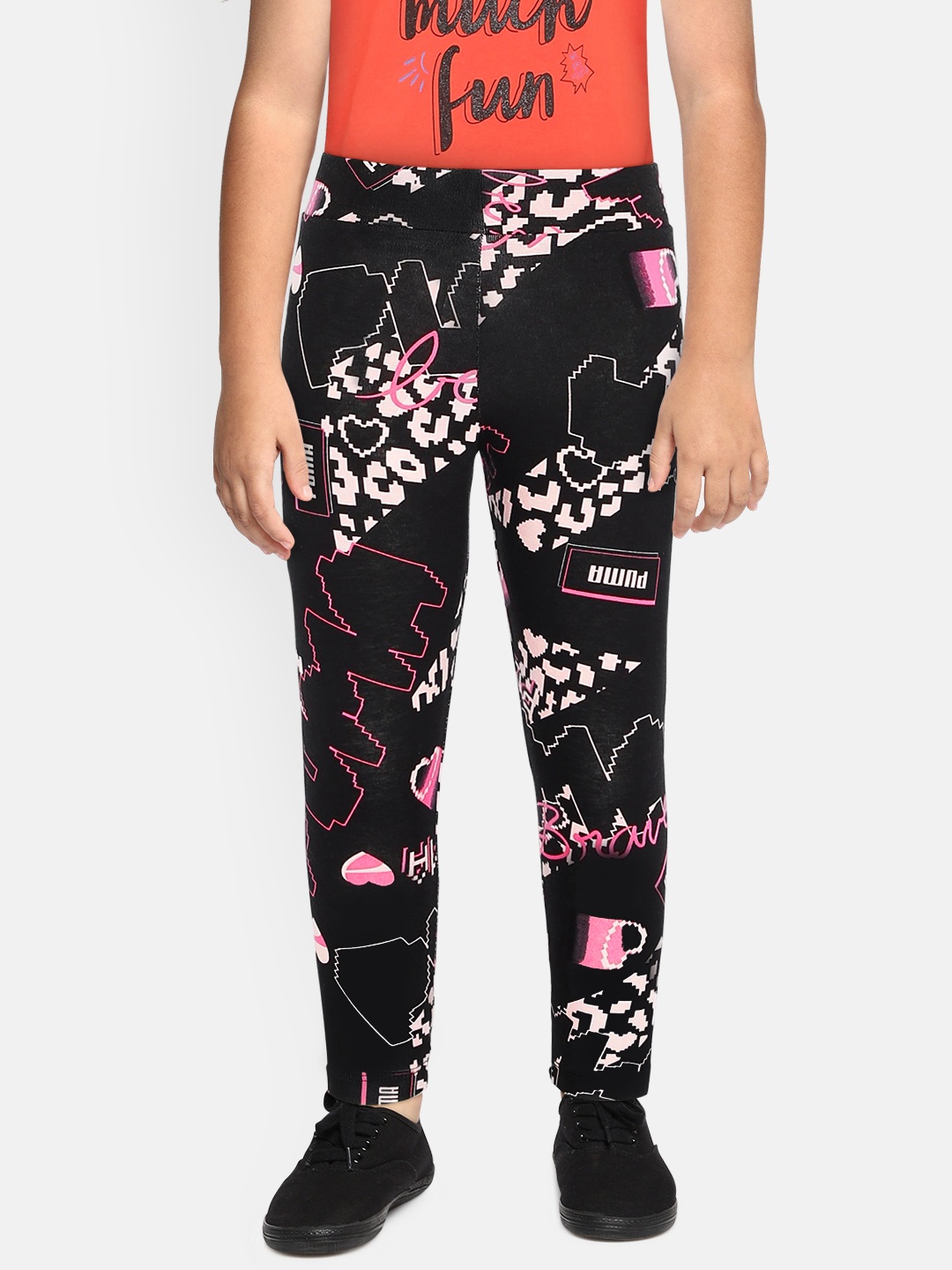 

Puma Girls Black And Pink Printed Alpha AOP Leggings