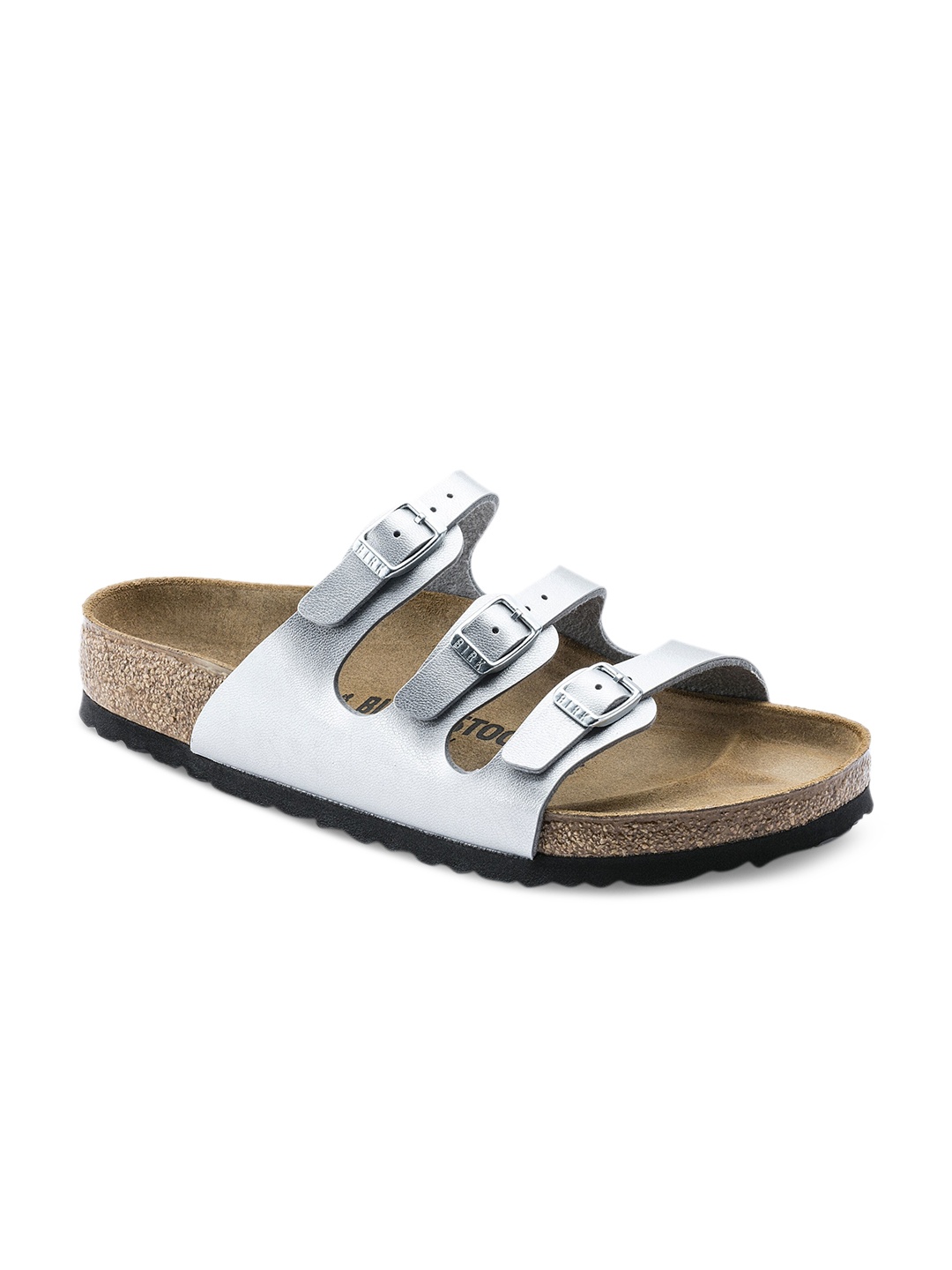 

Birkenstock Women Silver-Toned Solid Florida Narrow Width Flats