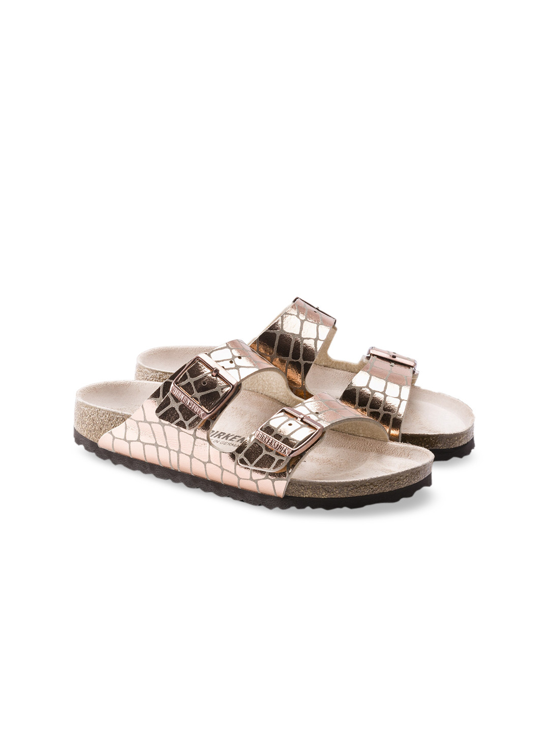 

Birkenstock Women Bronze-Toned Textured Arizona Narrow Width Flats