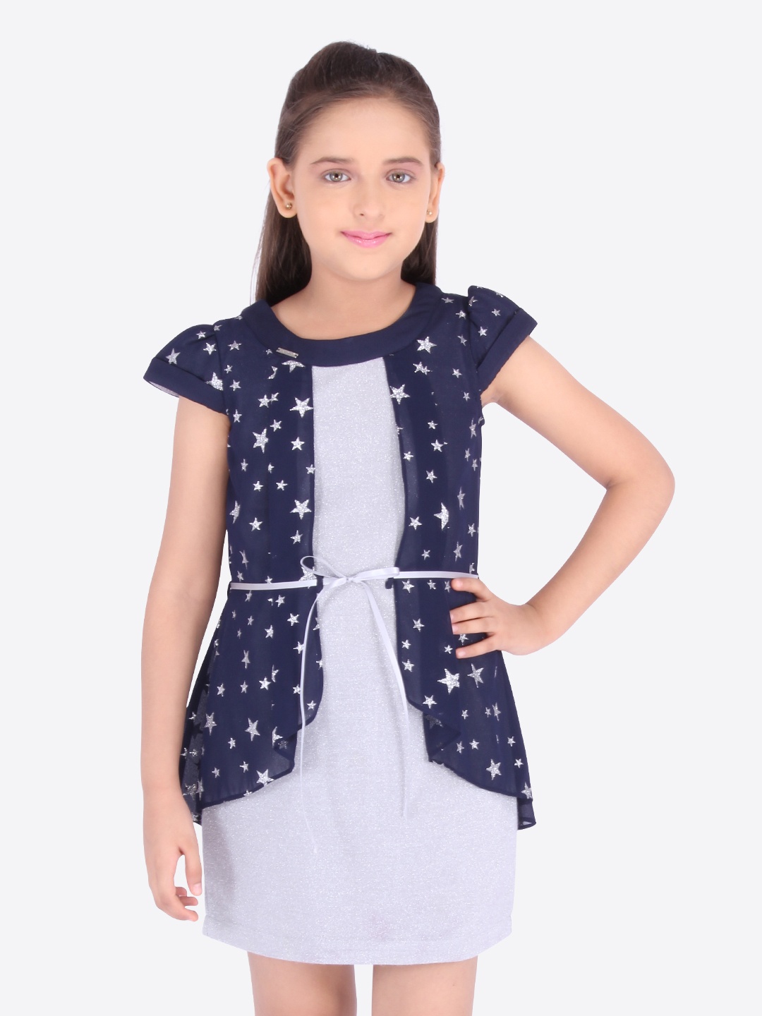 

CUTECUMBER Girls Navy Blue & Grey Printed Sheath Dress