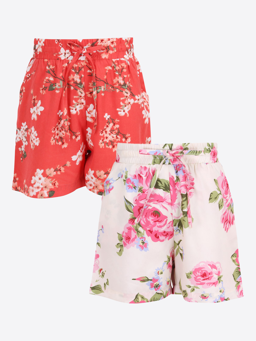 

CUTECUMBER Girls Pack of 2 Red & White Printed Regular Fit Regular Shorts