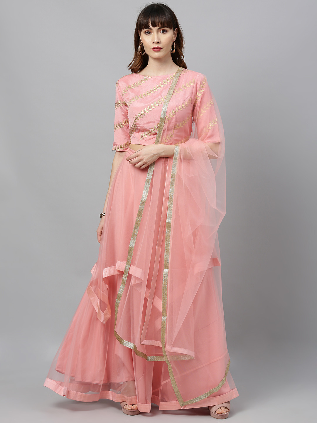 

Ethnovog Pink Embroidered Made to Measure Lehenga Blouse with Dupatta