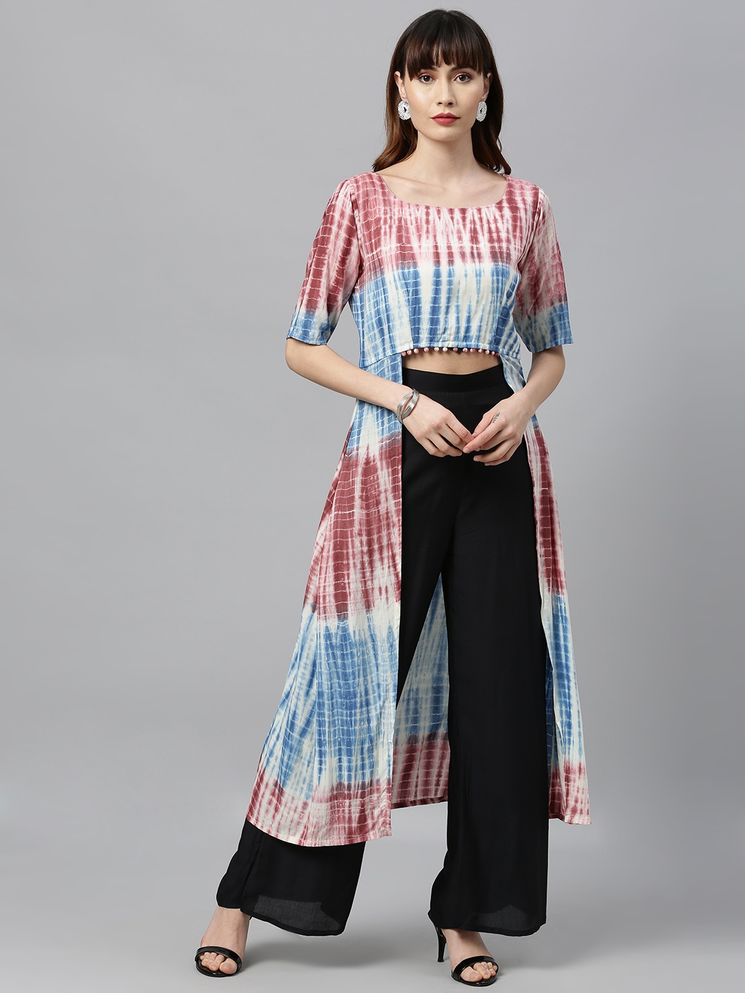 

Ethnovog Women Multicoloured Black Dyed Made To Measure Top with Palazzos, Multi