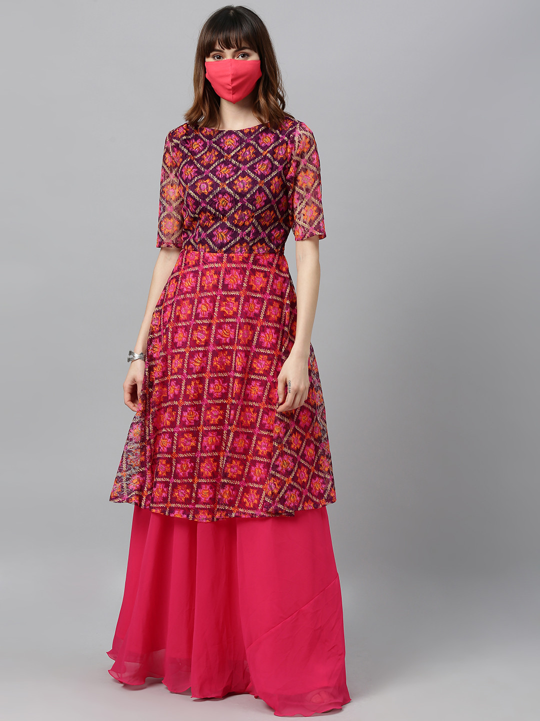 

Ethnovog Women Pink Printed Fit and Flare Dress