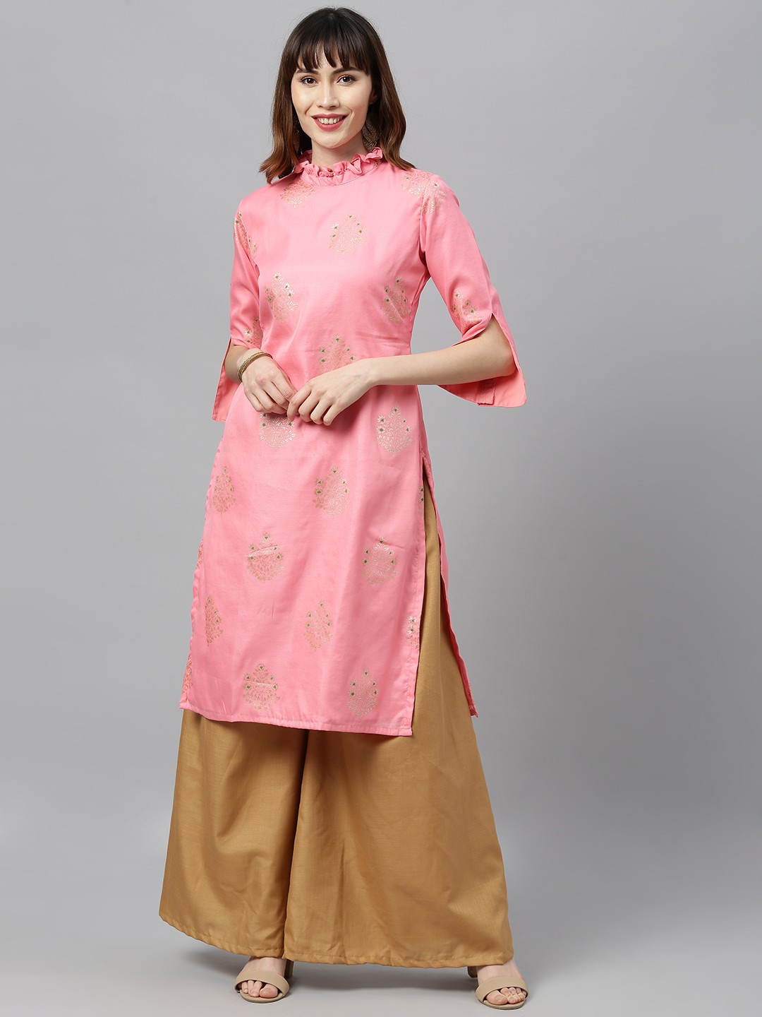 

Ethnovog Women Pink Brown Printed Made to Measure Kurta with Palazzos