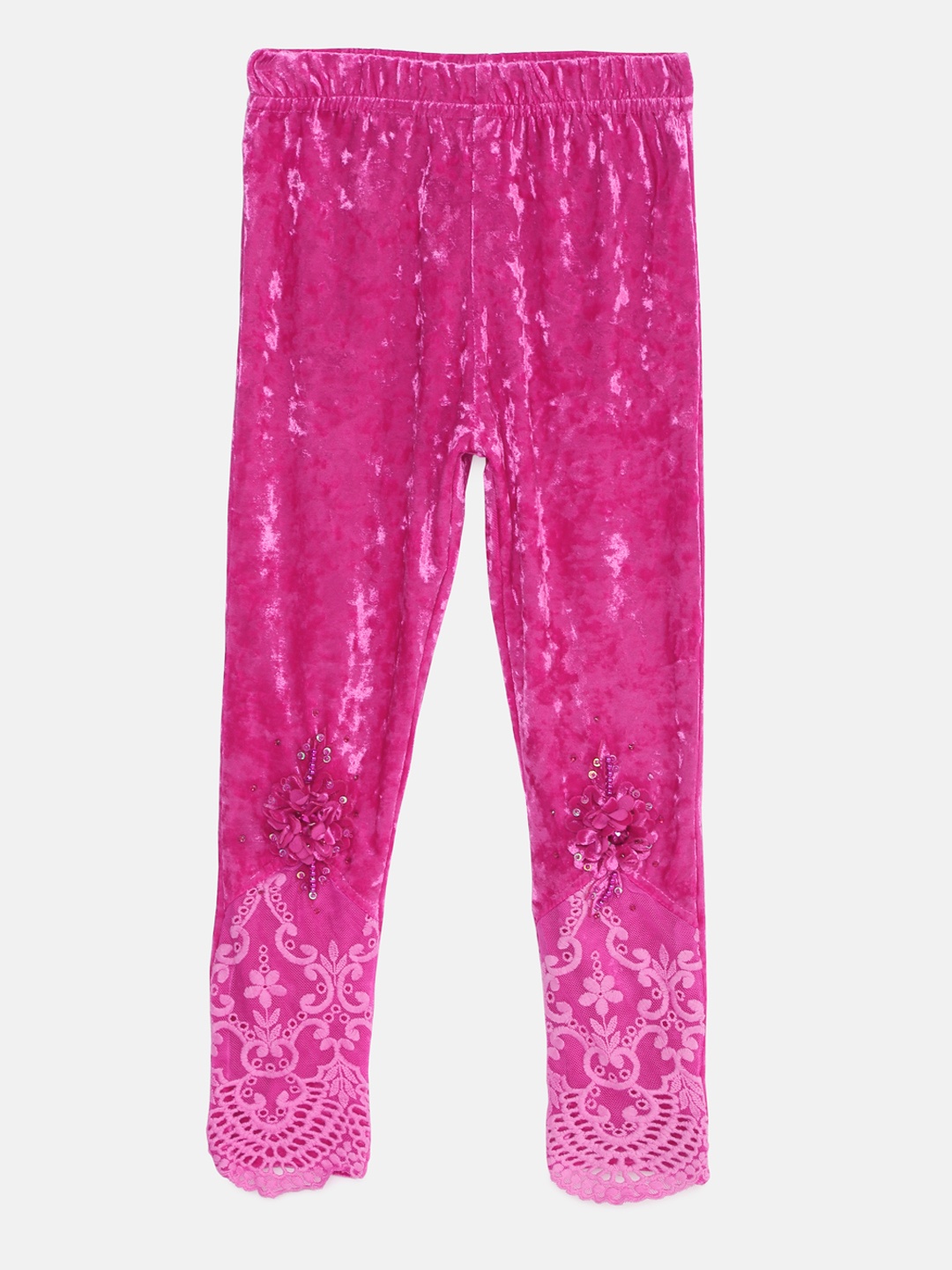 

Actuel Girls Pink Regular Fit Embellished Velvet Jeggings