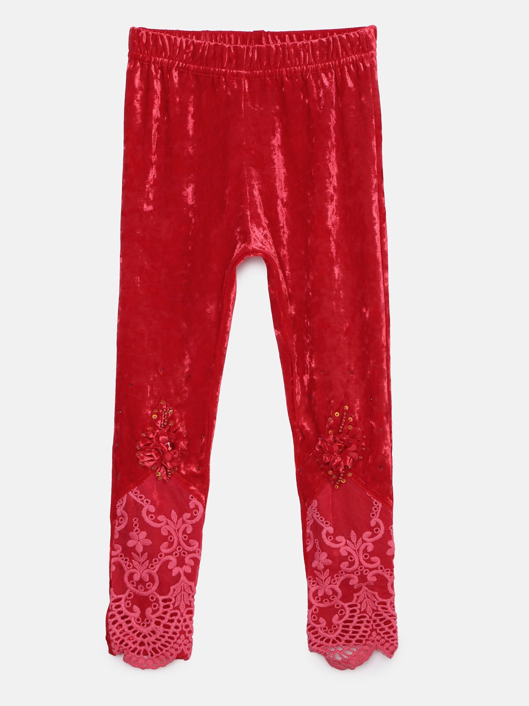 

Actuel Girls Red Regular Fit Embellished Velvet Jeggings