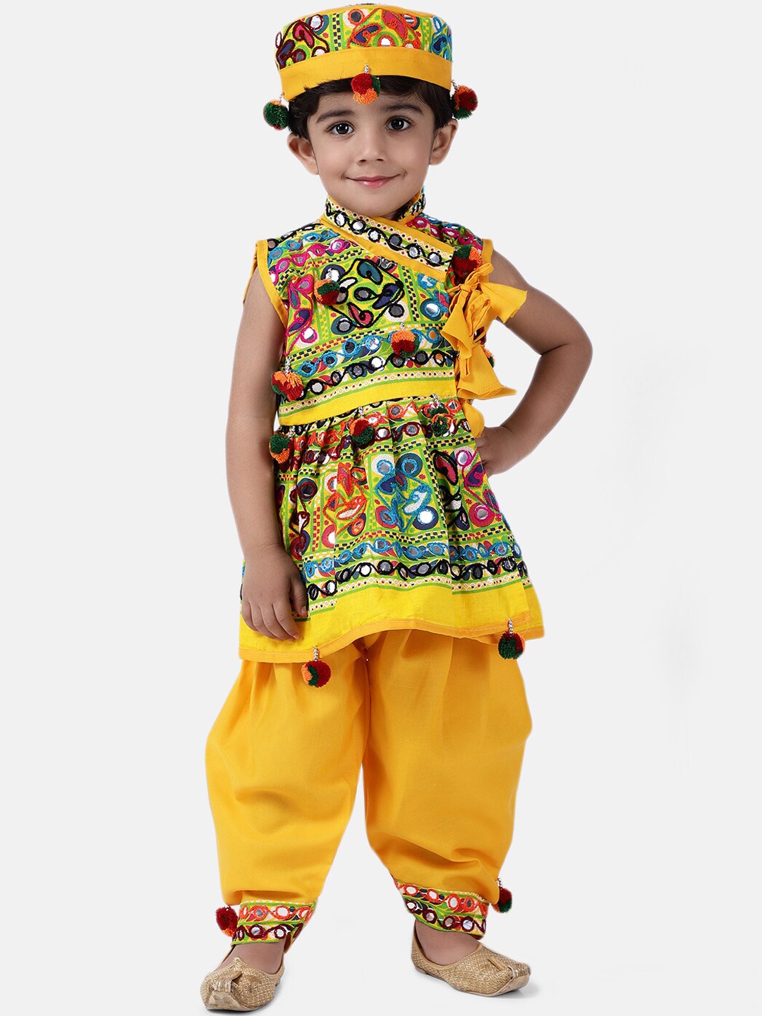 

BownBee Boys Yellow & Blue Embroidered Kediyu