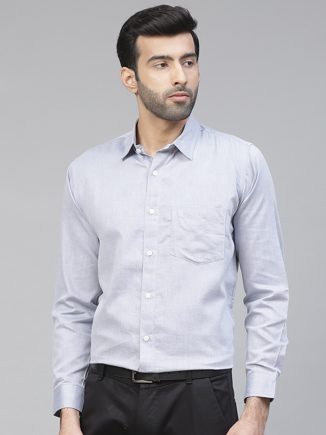 

DENNISON Men Blue Twill Weave Smart Slim Fit Self Design Formal Shirt