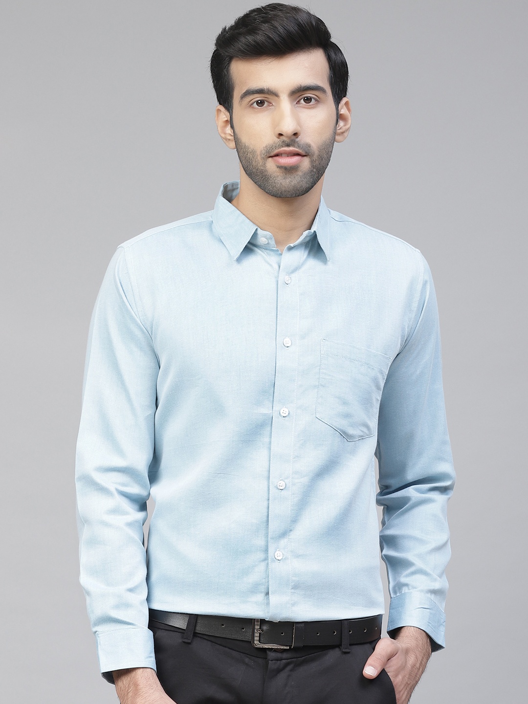 

DENNISON Men Blue Twill Weave Smart Slim Fit Self Design Formal Shirt