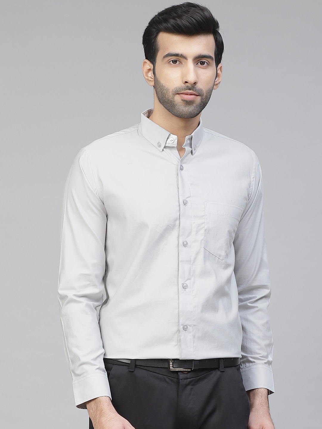 

DENNISON Men Grey Twill Weave Smart Slim Fit Solid Formal Shirt