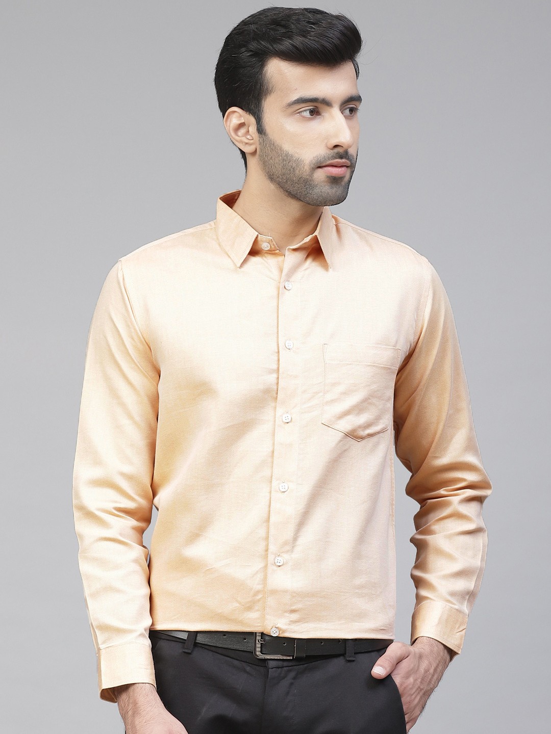 

DENNISON Men Yellow Smart Slim Fit Chevron Patterned Formal Shirt