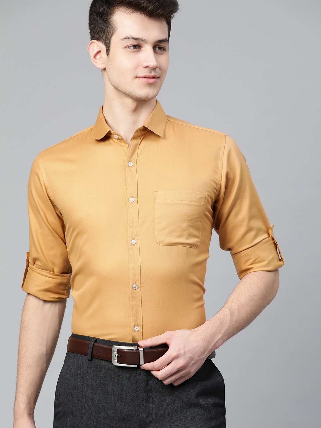 

DENNISON Men Mustard Yellow Smart Slim Fit Solid Formal Shirt