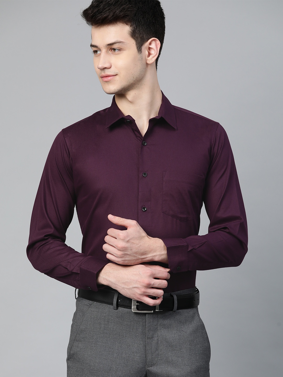 

DENNISON Men Purple Smart Slim Fit Solid Twill Formal Shirt