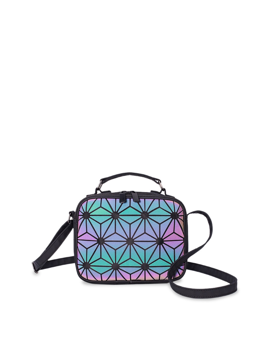 

VISMIINTREND Black & Blue Printed Holographic Sling Bag
