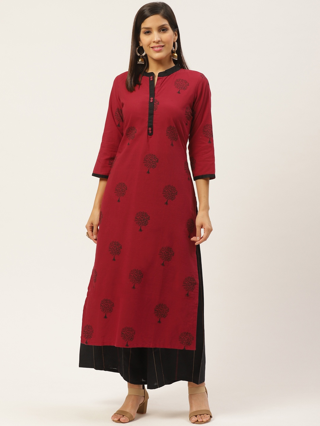 

Varkha Fashion Women Maroon & Black Block Print Kurta with Palazzos