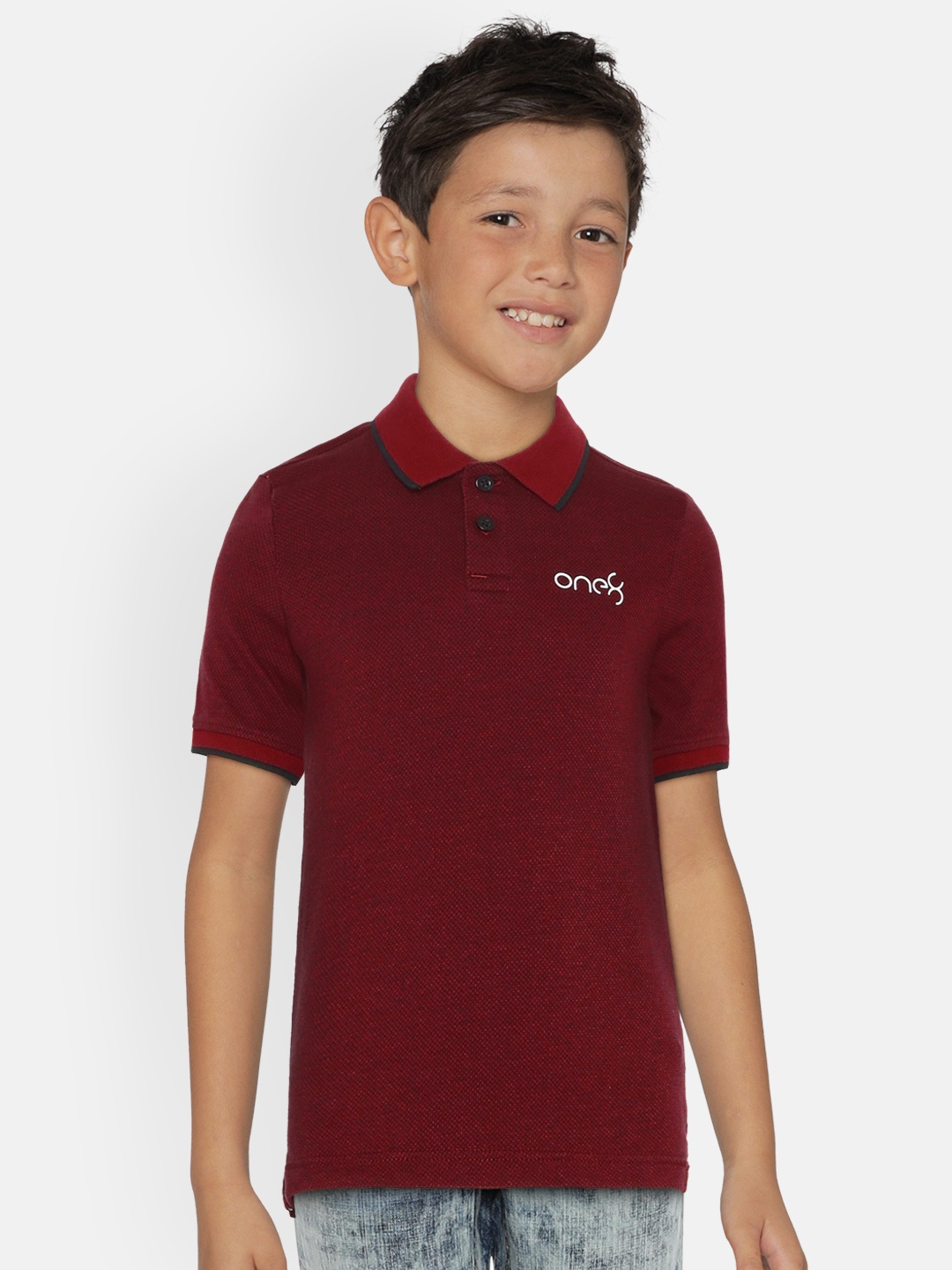

one8 x PUMA Boys Maroon Self Design Polo Collar T-shirt
