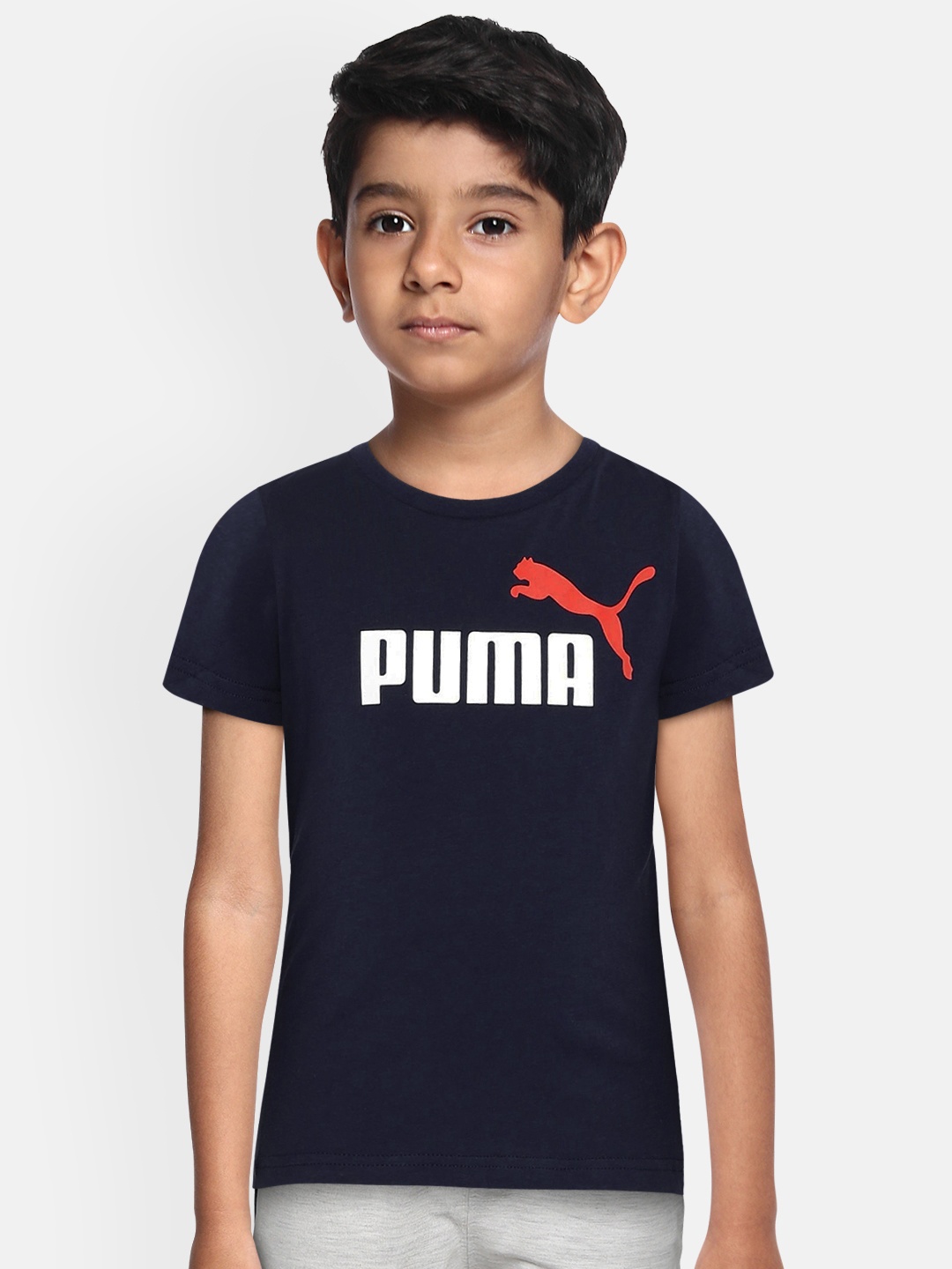 

Puma Boys Navy Blue ESS 2 Col Logo Printed Round Neck T-shirt