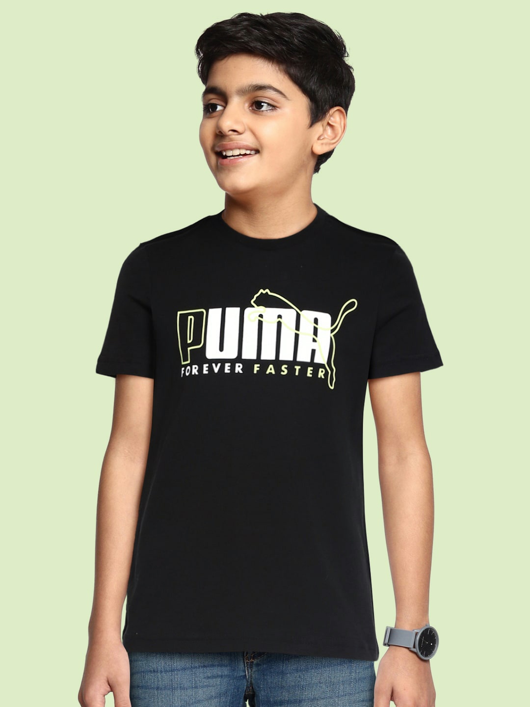 

Puma Boys Black Pure Cotton Alpha Typography Printed T-shirt