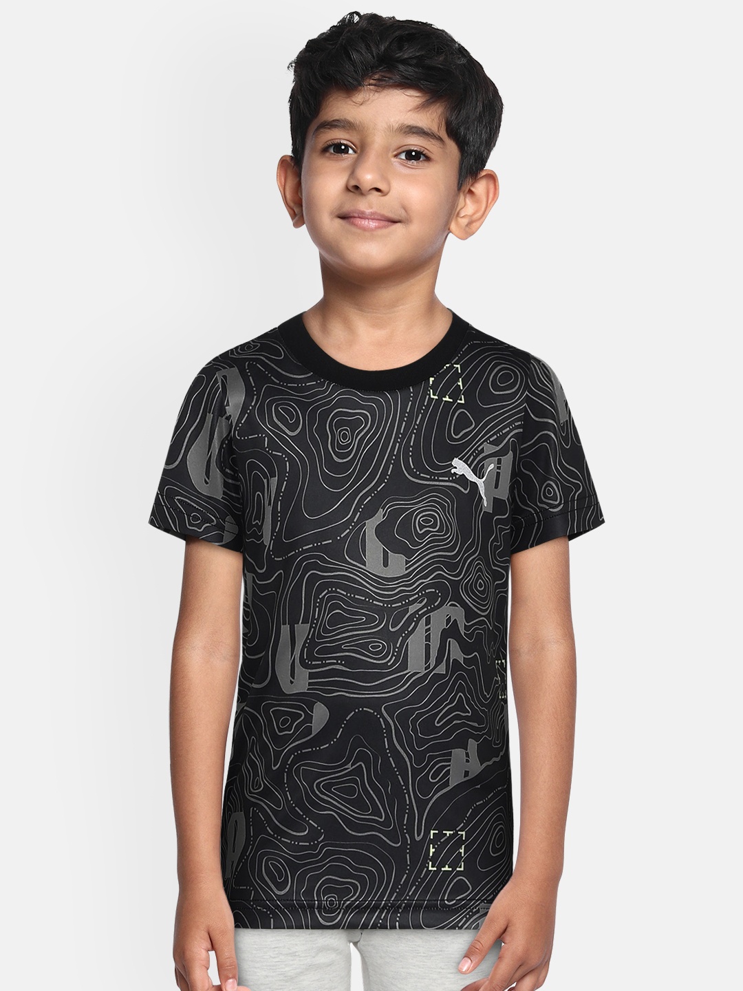 

Puma Boys Black Printed Round Neck Active Sports T-shirt