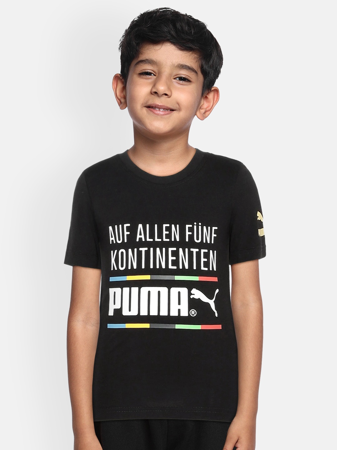 

Puma Boys Black & White Printed TFS Round Neck T-shirt