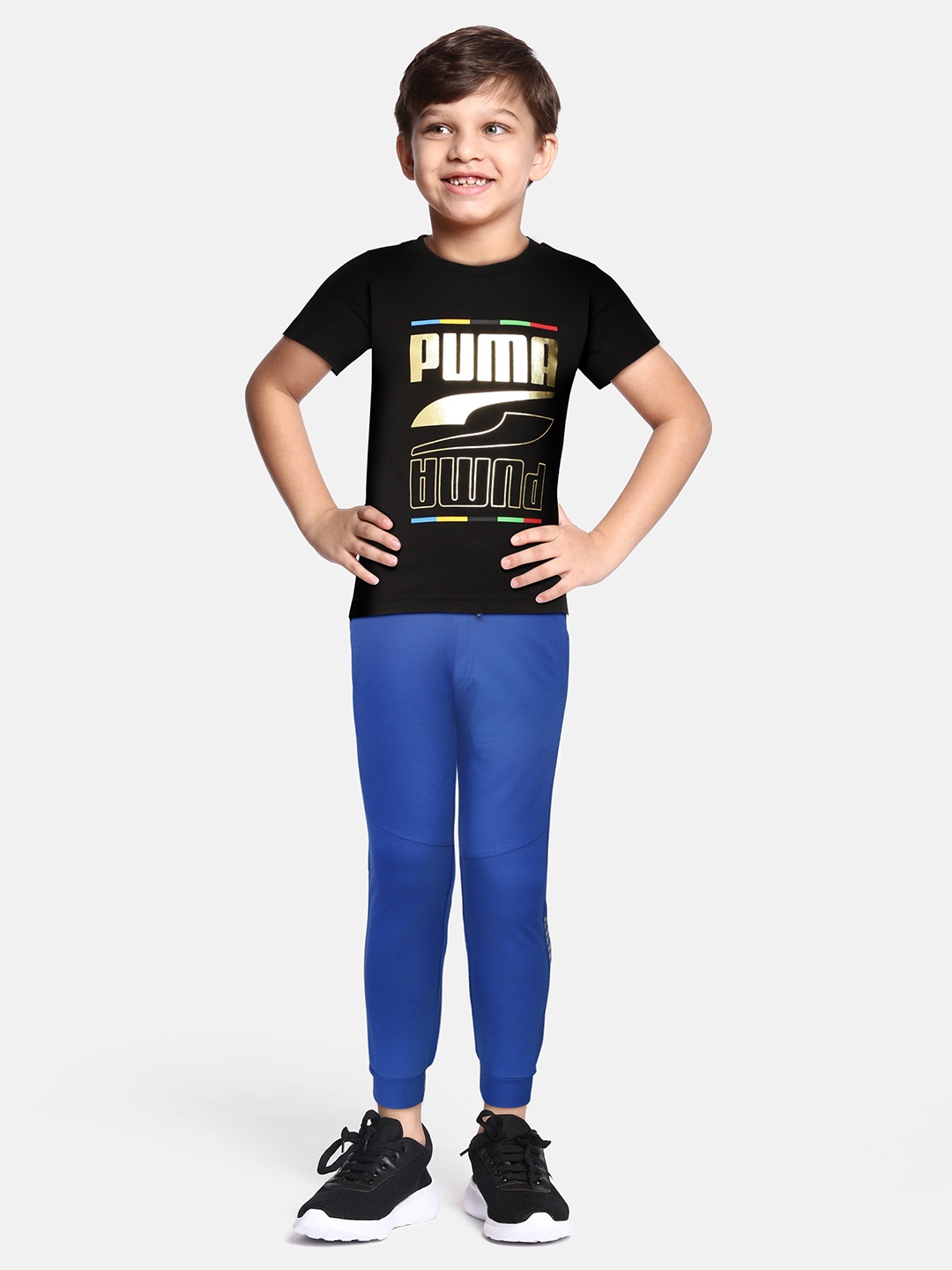 

Puma Boys Black Brand Logo Printed T-shirt