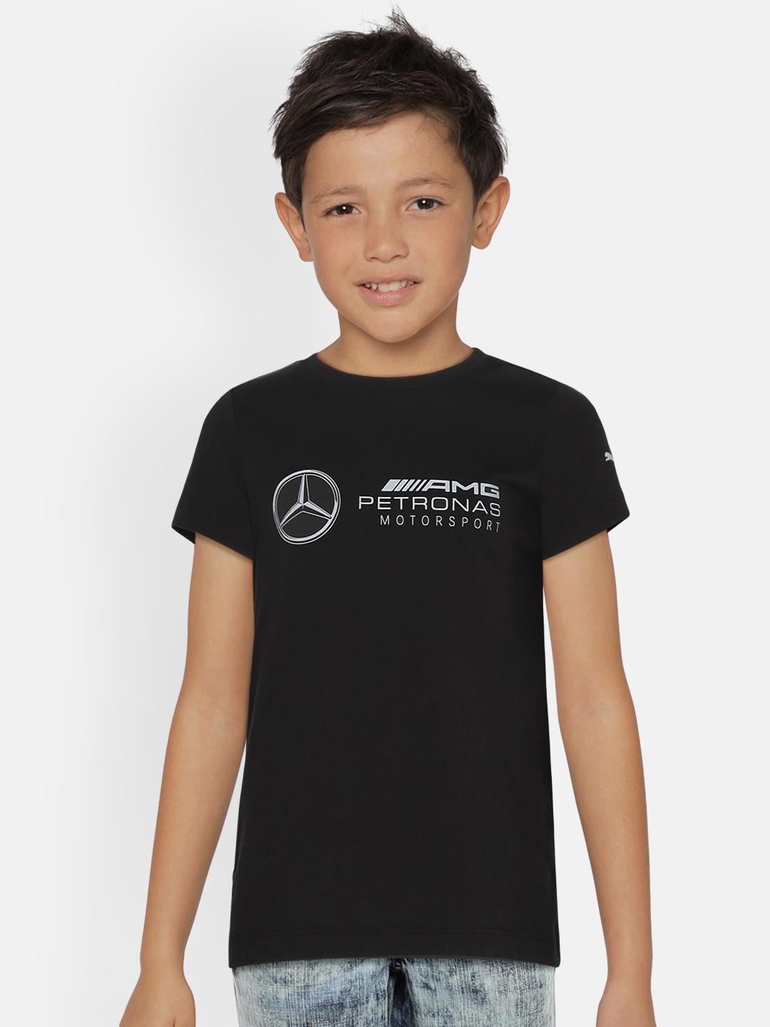 

PUMA Motorsport Boys Black Printed Round Neck Pure Cotton T-shirt