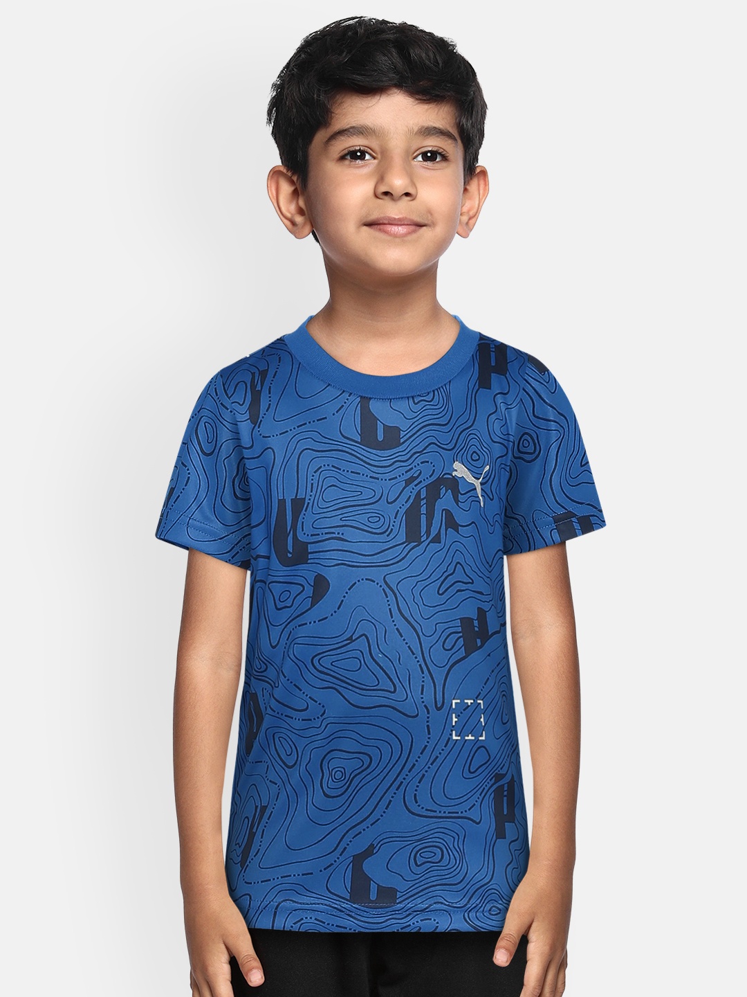 

Puma Boys Blue Printed Round Neck Active Sports T-shirt