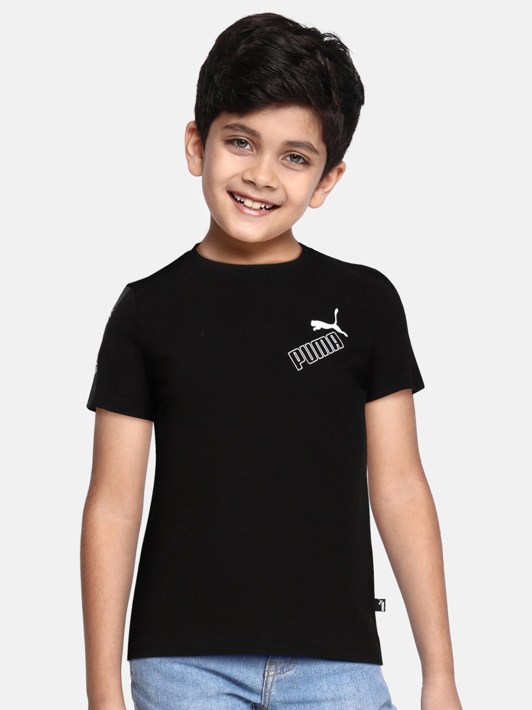 

Puma Boys Black Amplified Brand Logo Printed Pure Cotton T-shirt