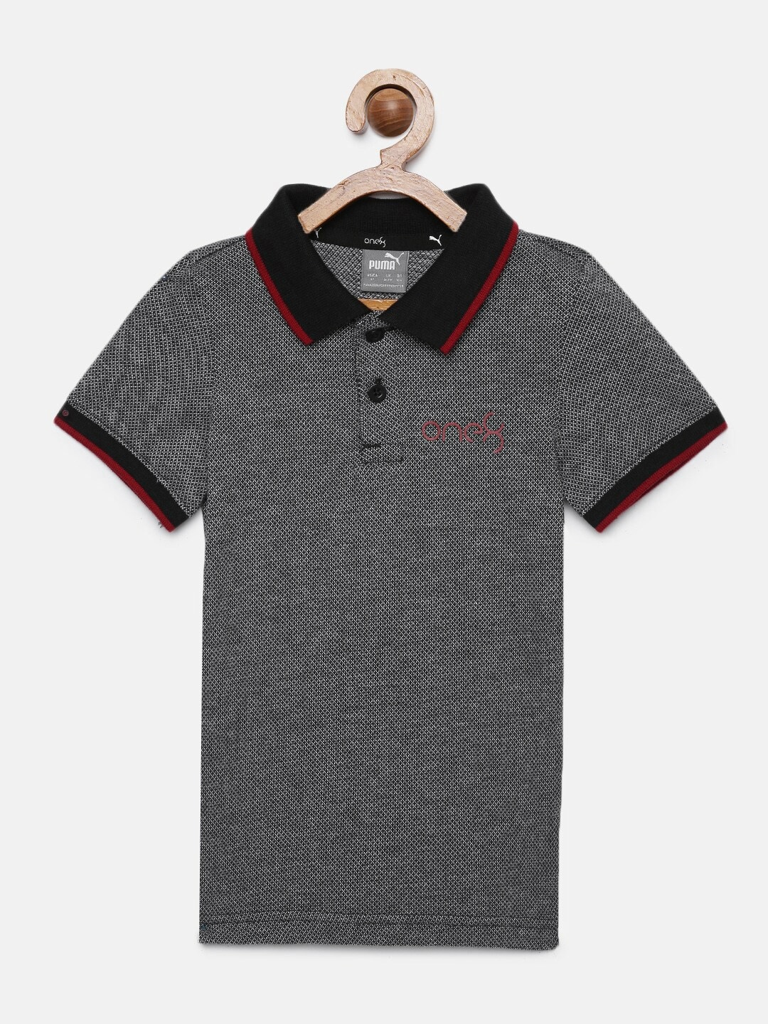 

one8 x PUMA Boys Black Self Design Polo Collar T-shirt