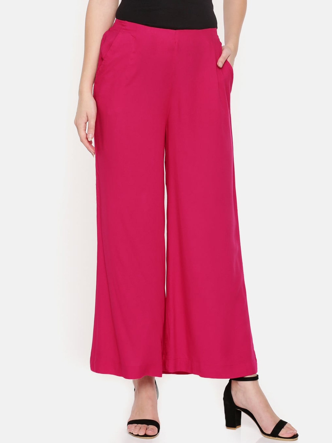 

De Moza Women Fuchsia Pink Solid Flared Palazzos