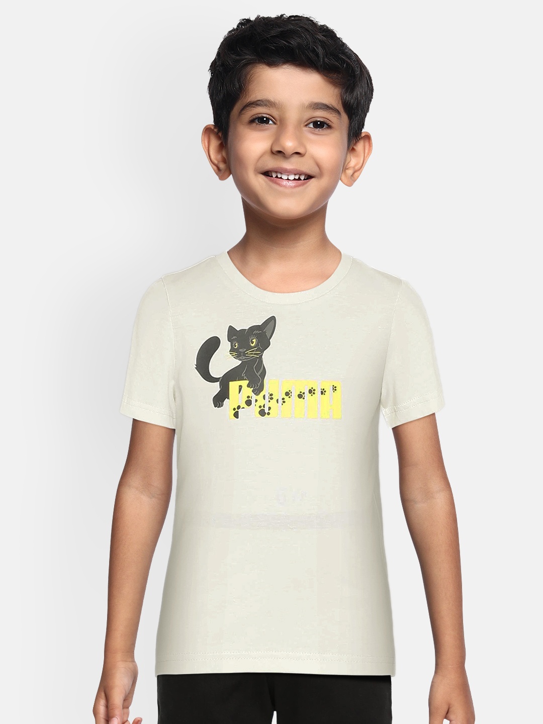 

Puma Boys Off-White Printed Round Neck T-shirt