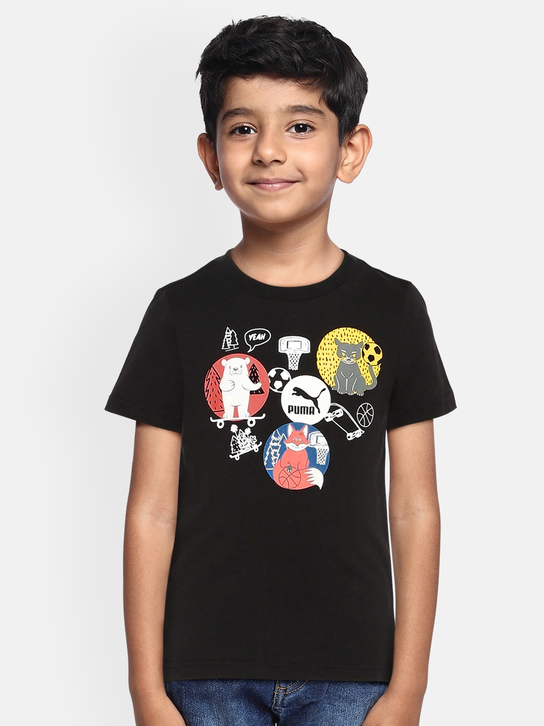 

Puma Boys Black Printed Round Neck T-shirt