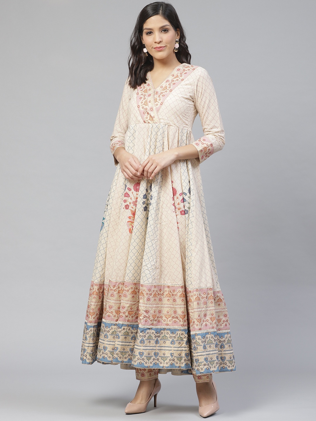 

Ishin Women Beige & Mauve Foil Print Anarkali Empire Kurta