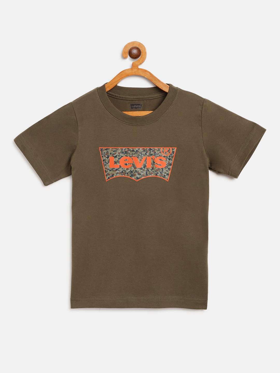 

Levis Boys Olive Green Brand Logo Print Round Neck T-shirt