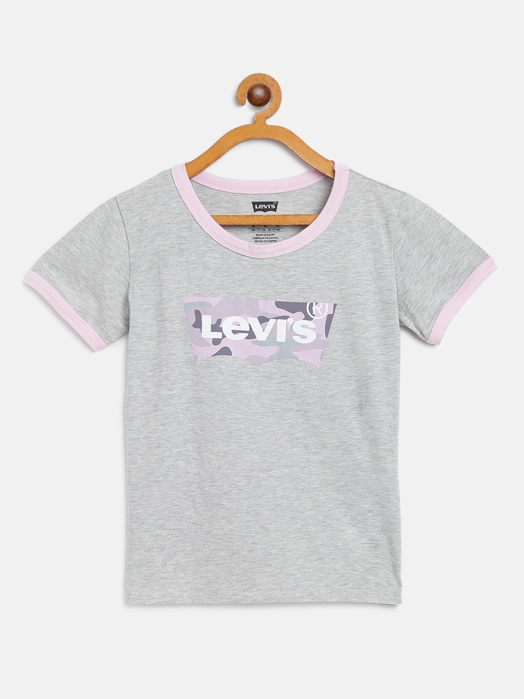 

Levis Girls Grey Melange Brand Logo Print Round Neck T-shirt