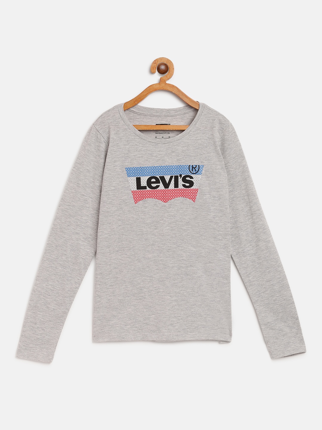 

Levis Girls Grey Melange & Blue Brand Logo Print Round Neck T-shirt