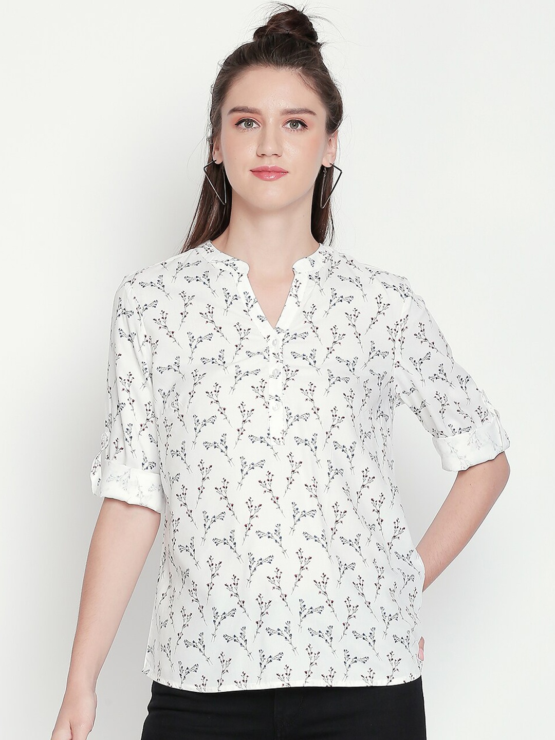 

Honey by Pantaloons Women White Printed Shirt Style Top