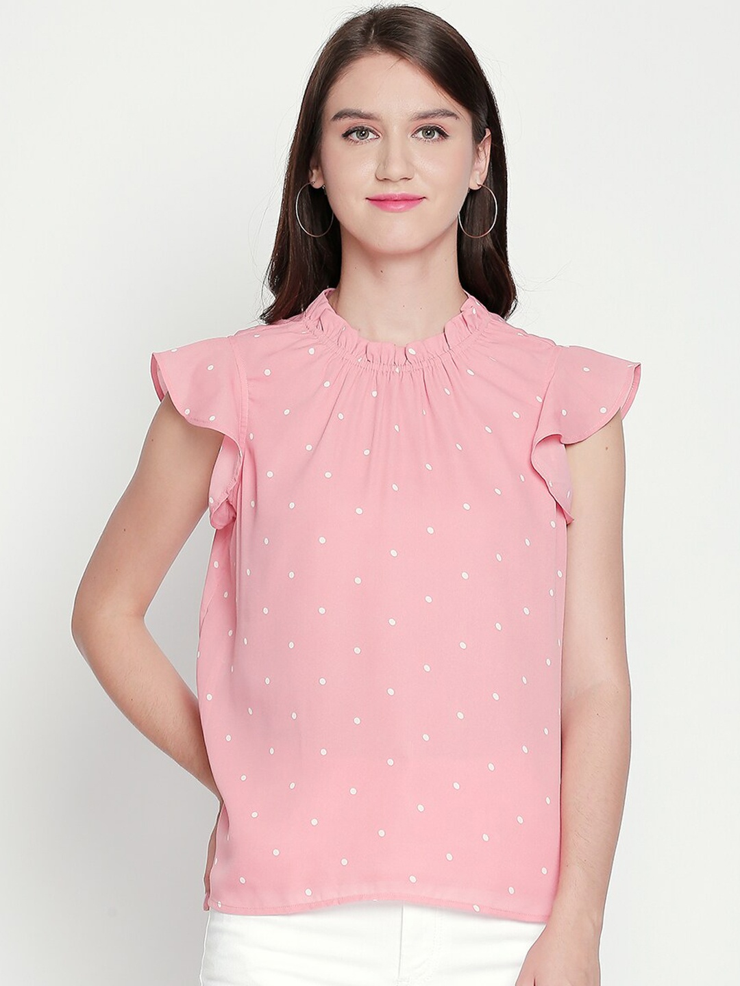 

Honey by Pantaloons Women Pink & White Polka Dots Print Top
